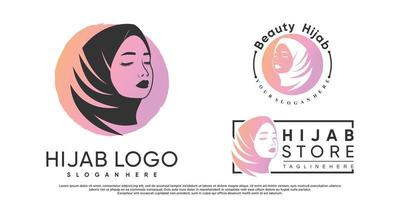 conjunto de hijab para design de logotipo de moda muçulmana com vetor premium de elemento criativo