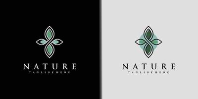 modelo de design de logotipo de natureza com arte de linha e vetor premium de elemento de folha