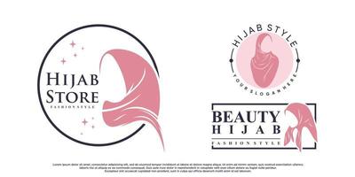 conjunto de hijab para design de logotipo de moda muçulmana com vetor premium de elemento criativo