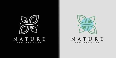 modelo de design de logotipo de natureza com arte de linha e vetor premium de elemento de folha