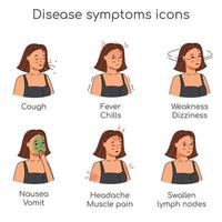 conjunto de sintomas de ícones de mulher de doenças ruins