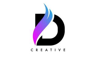 design de ícone de logotipo letra d com swoosh roxo e vetor de forma de corte curvo criativo