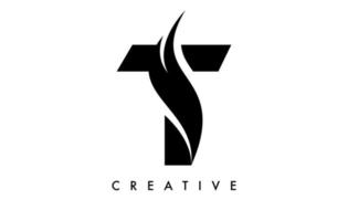 design de ícone de logotipo letra t com swoosh e vetor de forma de corte curvo criativo