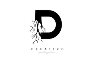 letra d design logotipo com galho de árvore criativa. logotipo do ícone da árvore de letras d vetor