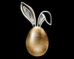 Feliz Páscoa. conjunto de orelhas de coelho. ovos de ouro. ilustração desenhada à mão. vetor