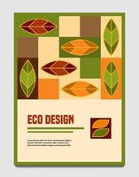 modelo para capa, banner, panfleto com folhas de outono, retângulos em estilo geométrico simples. bom para decoração de produtos bio. estilo ecológico. vetor