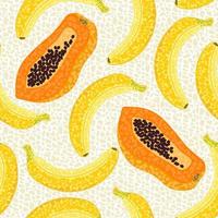 bananas, mamão em estilo mosaico com pequenas formas poligonais. padrão de vetor sem costura com frutas tropicais