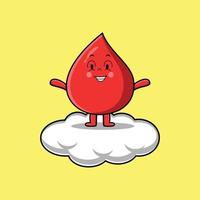 personagem de gota de sangue bonito dos desenhos animados fica na nuvem vetor