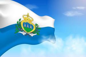 bandeira de São Marino nas nuvens. bandeira vetorial acenando no céu. ilustração de bandeira realista do dia nacional. vetor de céu azul.