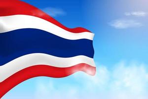 bandeira da tailândia nas nuvens. bandeira vetorial acenando no céu. ilustração de bandeira realista do dia nacional. vetor de céu azul.