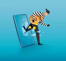 hacker, ladrão invadindo smartphone. ilustração vetorial vetor