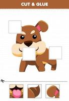 jogo de educação para crianças cortar e colar partes cortadas de cachorro animal de desenho animado fofo e colá-las planilha imprimível vetor