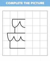 jogo de educação para crianças completa o esboço de bolo de comida de desenho animado meio para desenho vetor