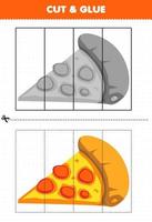 jogo de educação para crianças cortado e colado com pizza de comida de desenho animado vetor