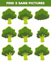 jogo de educação para crianças encontrar duas mesmas fotos brócolis vegetais vetor