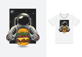 astronauta comendo ilustração de hambúrguer com vetor premium de design de camiseta