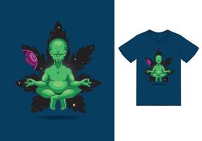 ilustração de ioga meditasi alienígena com vetor premium de design de camiseta