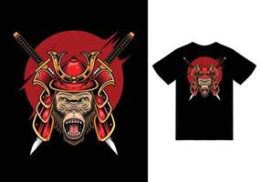 ilustração de samurai de macaco com vetor premium de design de camiseta