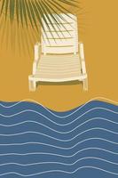 espreguiçadeira na praia, marinha de fundo abstrato, ondas, sol, palma, areia, férias para banner, pôster, ilustração vetorial de cartão vetor