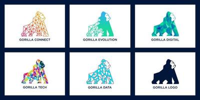 design de logotipo de tecnologia de gorila. design de logotipo abstrato moderno. logotipo digital de tecnologia animal. ilustração vetorial vetor