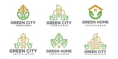 conceito de design de logotipo de construção de cidade verde abstrata. ícone símbolo de residencial, apartamento e cidade. vetor