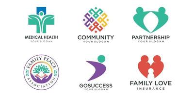conjunto de ícones de logotipo de pessoas criativas, logotipo usado para comunidade, hub criativo, conexão social, família, trabalho em equipe, juntos. vetor