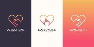 amo o modelo de design de logotipo online. dedo do cursor combinado com arte da linha do coração. vetor