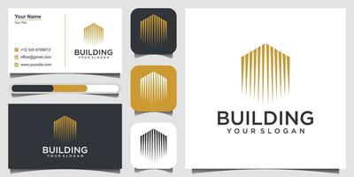 construindo designs de logotipo inspiradores com designs de linha. ícone e vetor premium de cartão de visita.