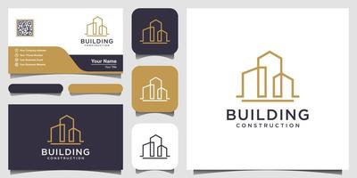 design de logotipo de construção com estilo de arte de linha. resumo de construção da cidade para inspiração de design de logotipo e design de cartão de visita