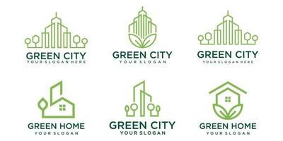 modelo de vetor de design de logotipo de cidade verde. ícone símbolo do edifício, apartamento, casa verde e cidade.
