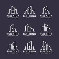 conjunto de designs de logotipo de construção. design de logotipo de construção com estilo de arte de linha. vetor