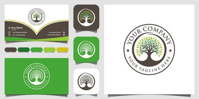 inspiração de design de logotipo de árvore vintage e design de cartão de visita. vetor