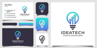 tecnologia de lâmpada bulbo em design de logotipo de circuito, tecnologia de luz elétrica e design de cartão de visita vetor