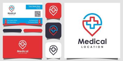 local médico do símbolo com estilo de arte de linha, logotipo e design de cartão de visita. vetor