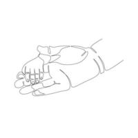 ilustração vetorial da palma da mão de um adulto segurando a mão de um bebê desenhada em estilo de linha de arte vetor
