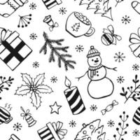 padrão sem emenda de natal, elementos de doodle estilo mão desenhada. ilustração vetorial. vetor