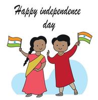 feliz dia da independência índia 15 de agosto. crianças bonitinhas comemorando o dia da república indiana e o dia da independência com pipa, bandeira nacional vetor