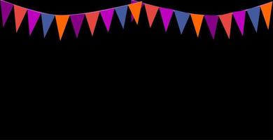 estamenha pendurada cor de halloween, laranja, preto, roxo, tema bandeira triângulos fundo de banner. bandeiras de estamenha para a festa, noite de halloween, conceitos de doces ou travessuras. vetor