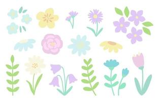 conjunto de flores desabrochando. elementos florais desenhados à mão em branco. ilustração vetorial vetor