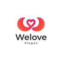 letra inicial w com logotipo colorido gradiente de coração ou amor vetor