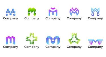conjunto de logotipo colorido gradiente da letra inicial m vetor