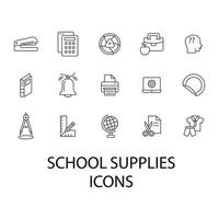 conjunto de ícones de material escolar. material escolar pacote de elementos vetoriais de símbolo para web infográfico vetor