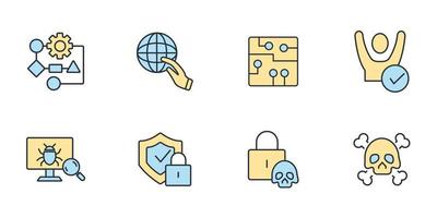 segurança cibernética e conjunto de ícones da web de dados de brech. elementos de vetor de símbolo de pacote de web de dados de segurança cibernética e brech para web infográfico