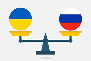 balança equilibrando a bandeira da ucrânia e da rússia. ilustração vetorial. vetor