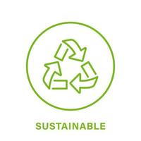 ícone verde de linha sustentável. pictograma de contorno de natureza de sustentabilidade. ícone de reciclagem ecológica. símbolo sustentável de seta. selo de produto alimentício biodegradável. sinal de desperdício zero. ilustração vetorial isolado. vetor