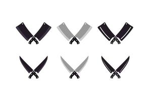 cutelo de faca vintage sinal cruzado açougue açougue design de logotipo de carne vetor