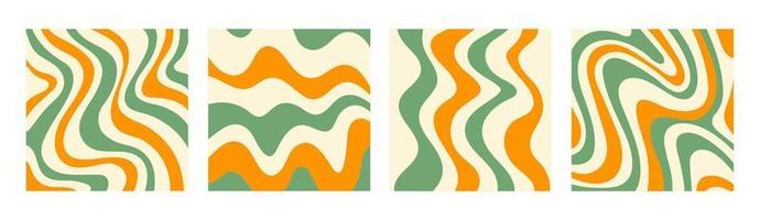 abstrato conjunto fundos quadrados com ondas coloridas. ilustração vetorial na moda em estilo retrô dos anos 60, 70. cores verde, amarelo e bege vetor