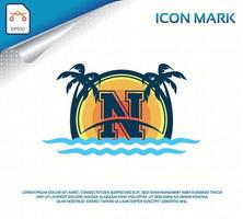 logotipo da praia com vetor premium da letra n