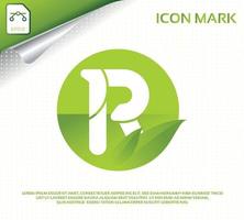 letra criativa r e design de logotipo de folha verde moderno vetor