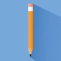 lápis com ícone plano de vetor de sombra, fundo colorido. ilustração para design. material escolar